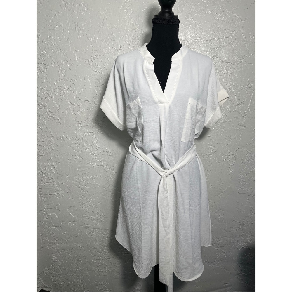Blu Pepper NWT White Belted Utility Shirt Dress Button Back Pockets L